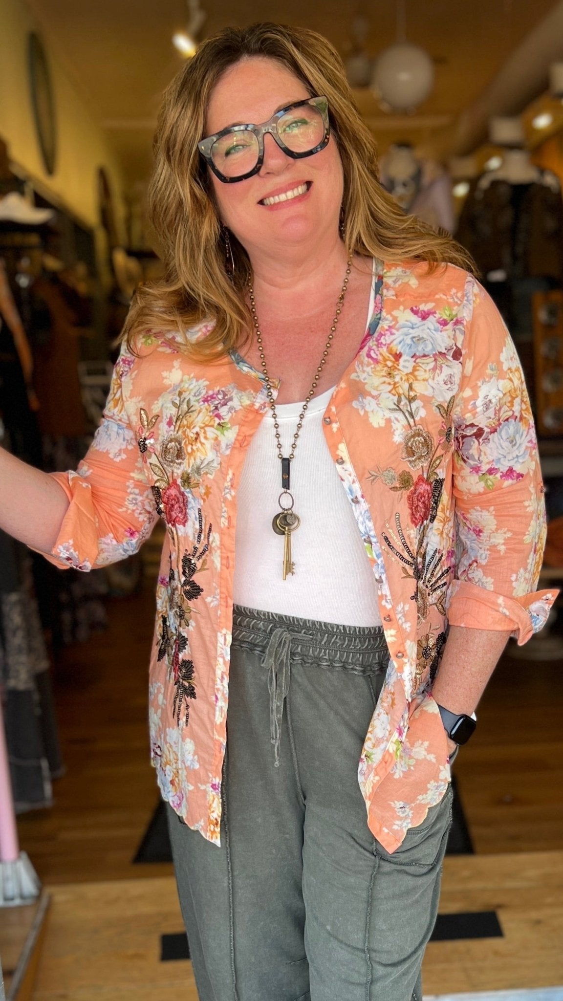 Peach Sunrise Embroidered Top by Aratta - Rebecca James Clothing