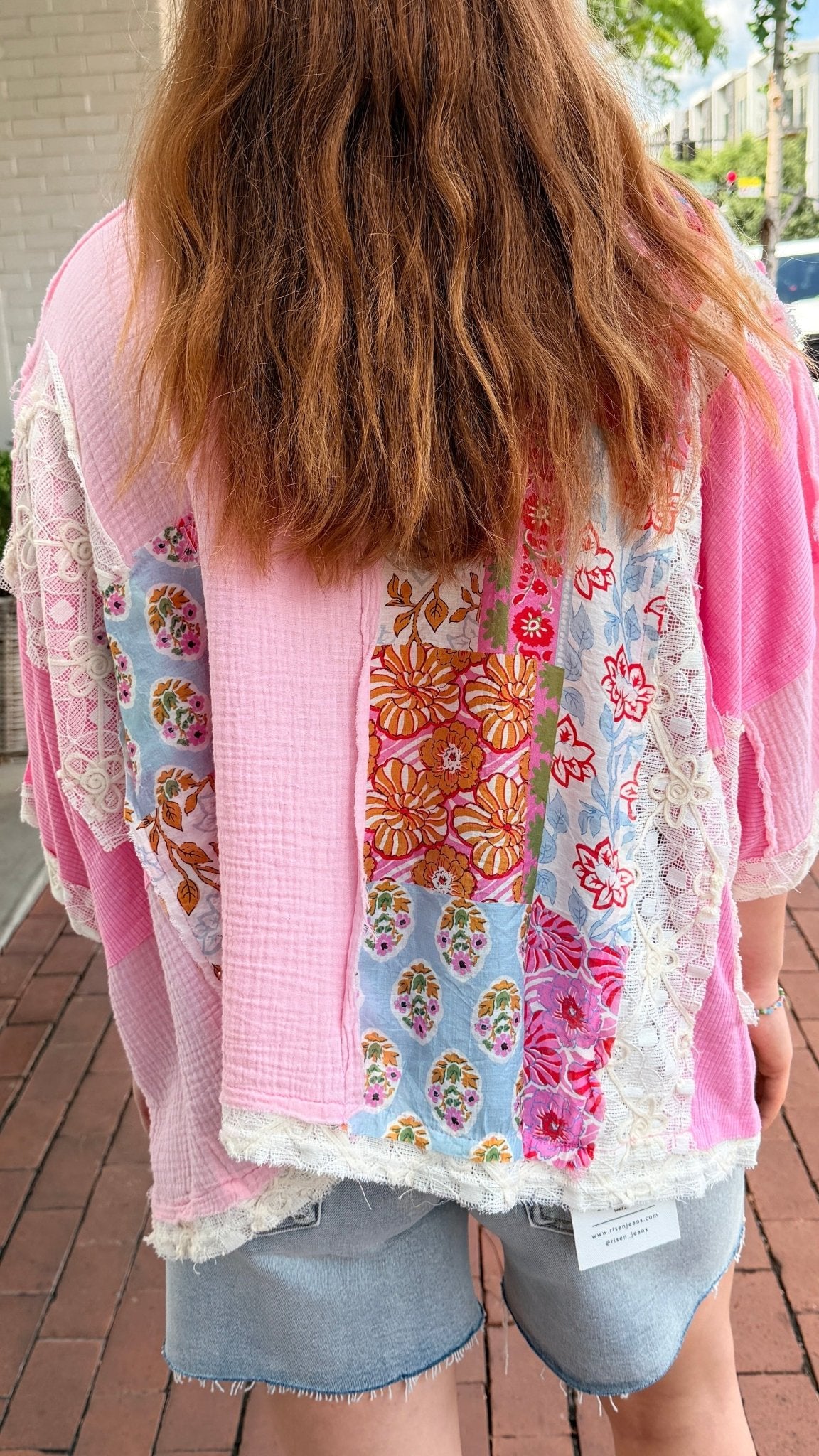 Pink Boho Mixed Fabric Oversized Top - Rebecca James Clothing