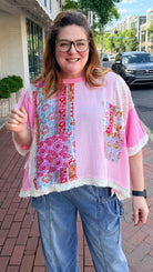 Pink Boho Mixed Fabric Oversized Top - Rebecca James Clothing