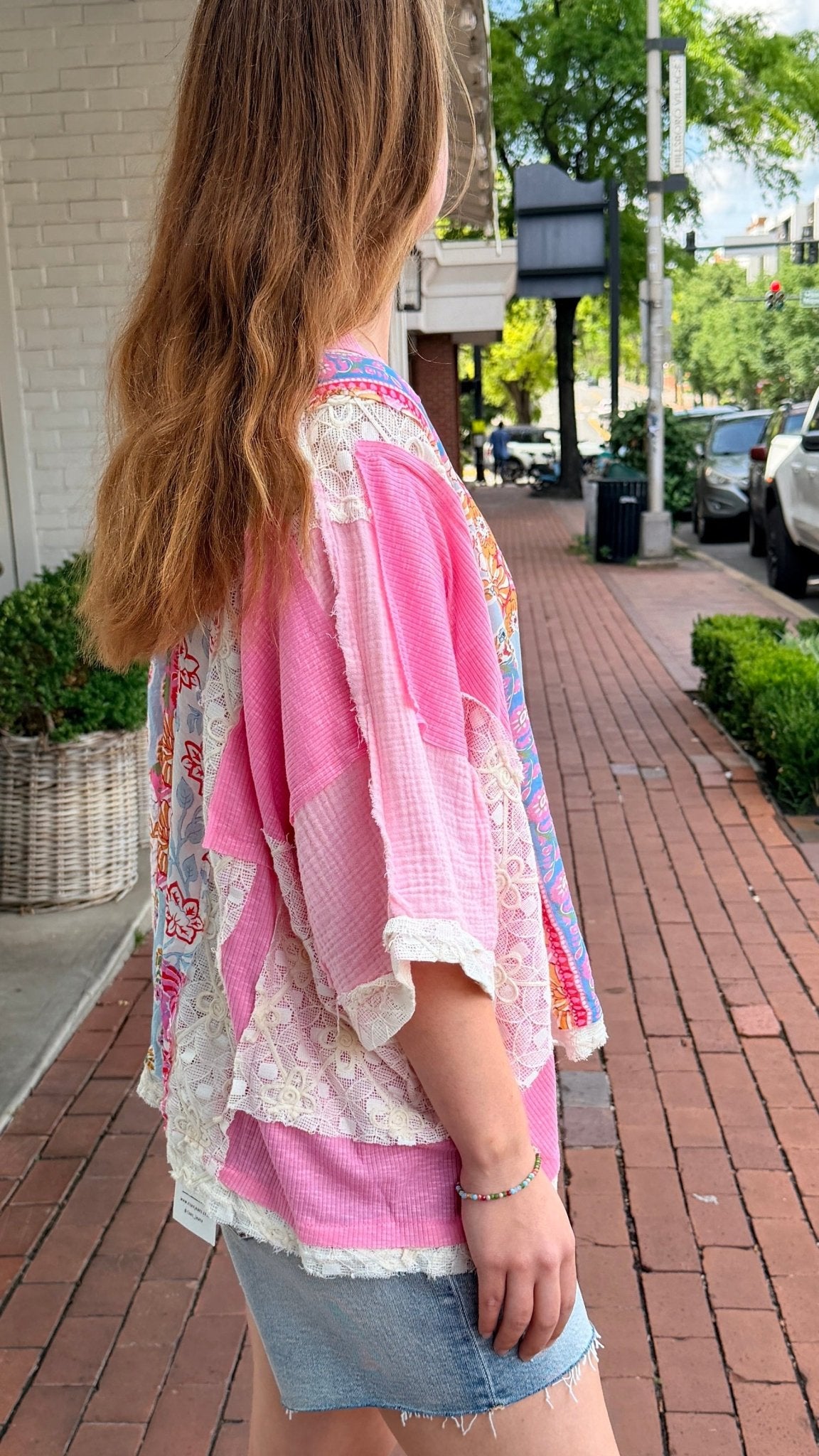 Pink Boho Mixed Fabric Oversized Top - Rebecca James Clothing