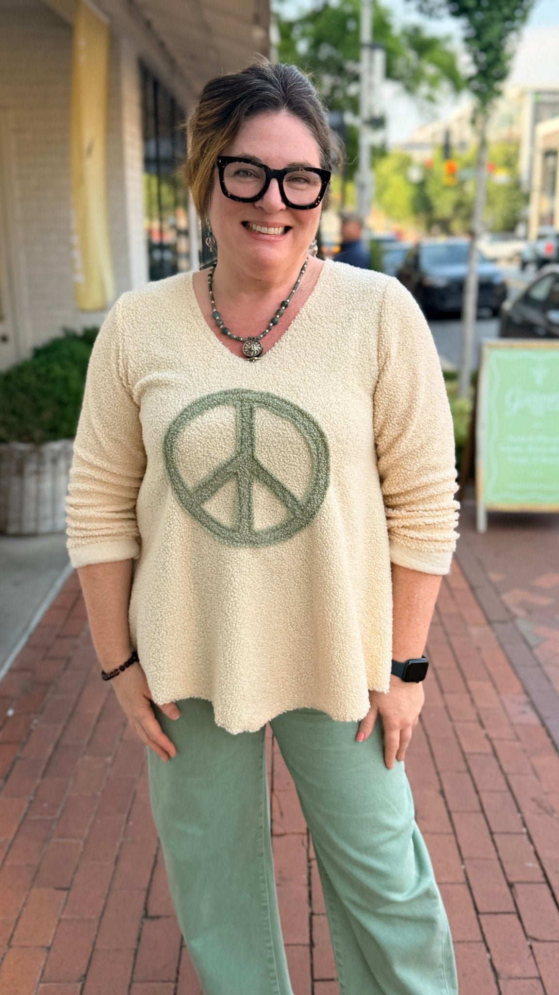 Pure Peace Cream Sherpa Ace Top by Hand Jive Clothing - Rebecca James Clothing