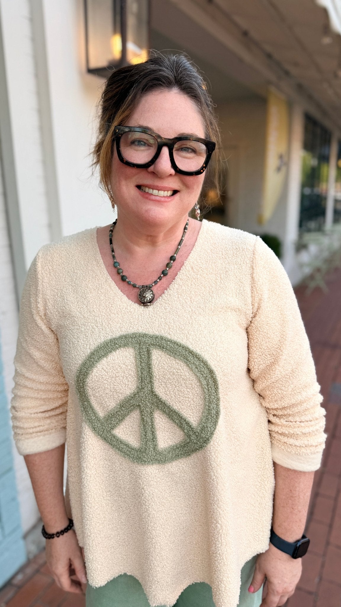 Pure Peace Cream Sherpa Ace Top by Hand Jive Clothing - Rebecca James Clothing