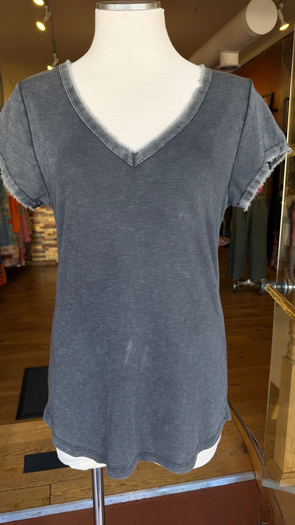 Raw Edge V Neck Top - Rebecca James Clothing
