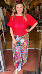 Red Short Sleeve Lightweight Knit Top - Rebecca James Clothing