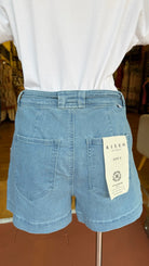 Risen Slouchy Pleated Tie - Waist Denim Shorts – Light Wash - Rebecca James Clothing