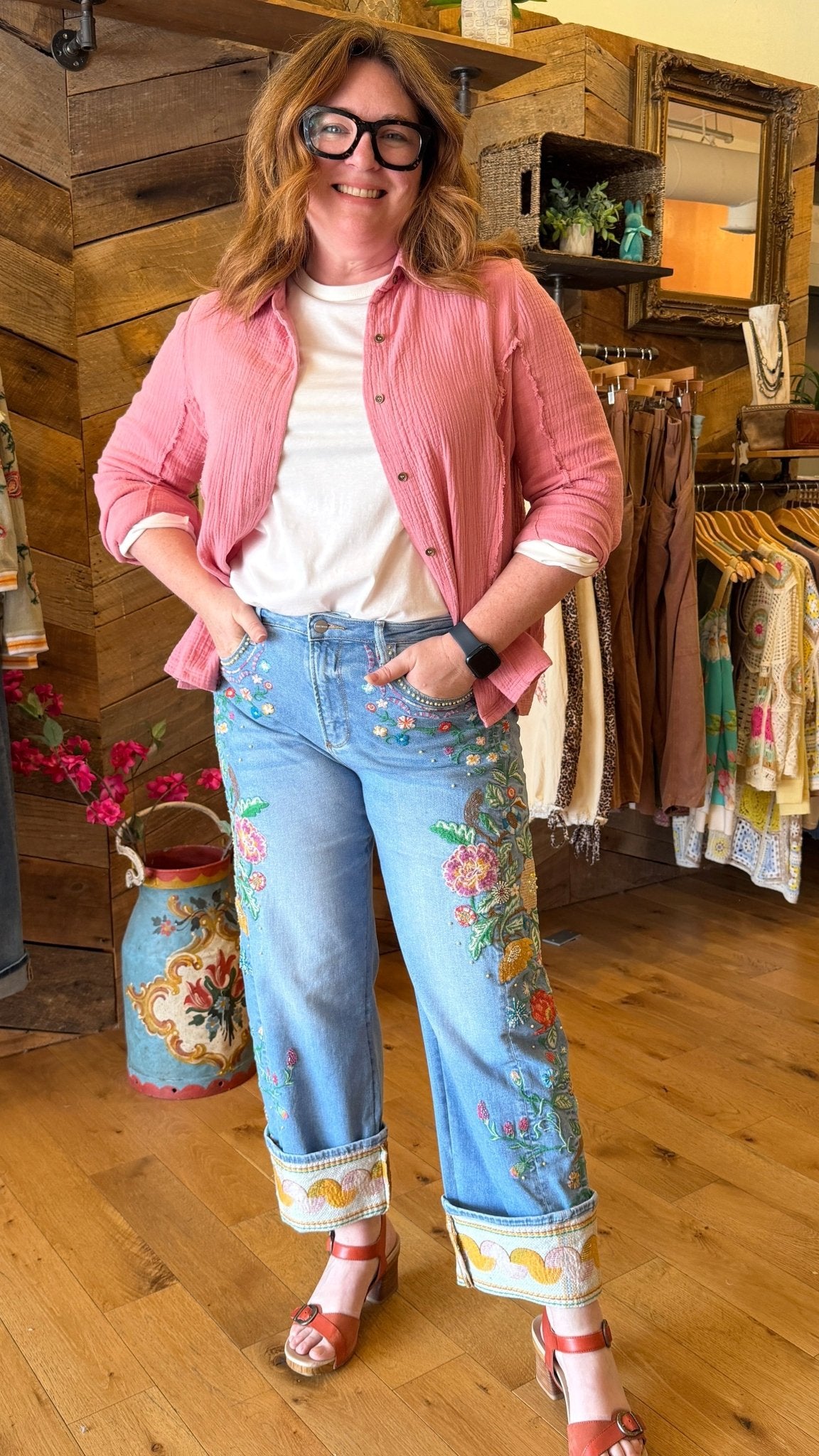 Rosy Pink Raw Edge Crinkle Cotton Gauze Button Down - Rebecca James Clothing