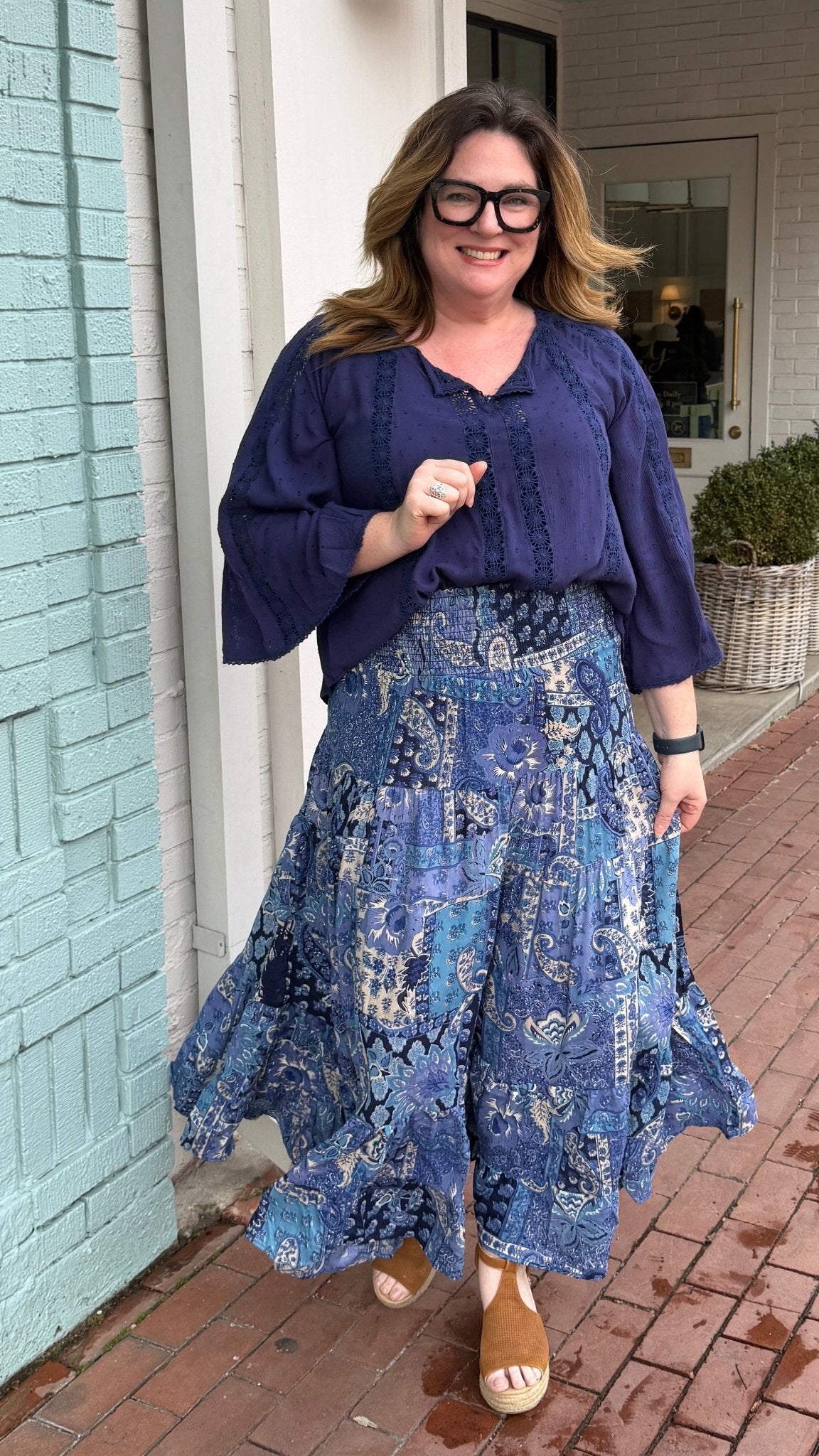 Sea Breeze Blue Tiered Maxi Skirt - Rebecca James Clothing