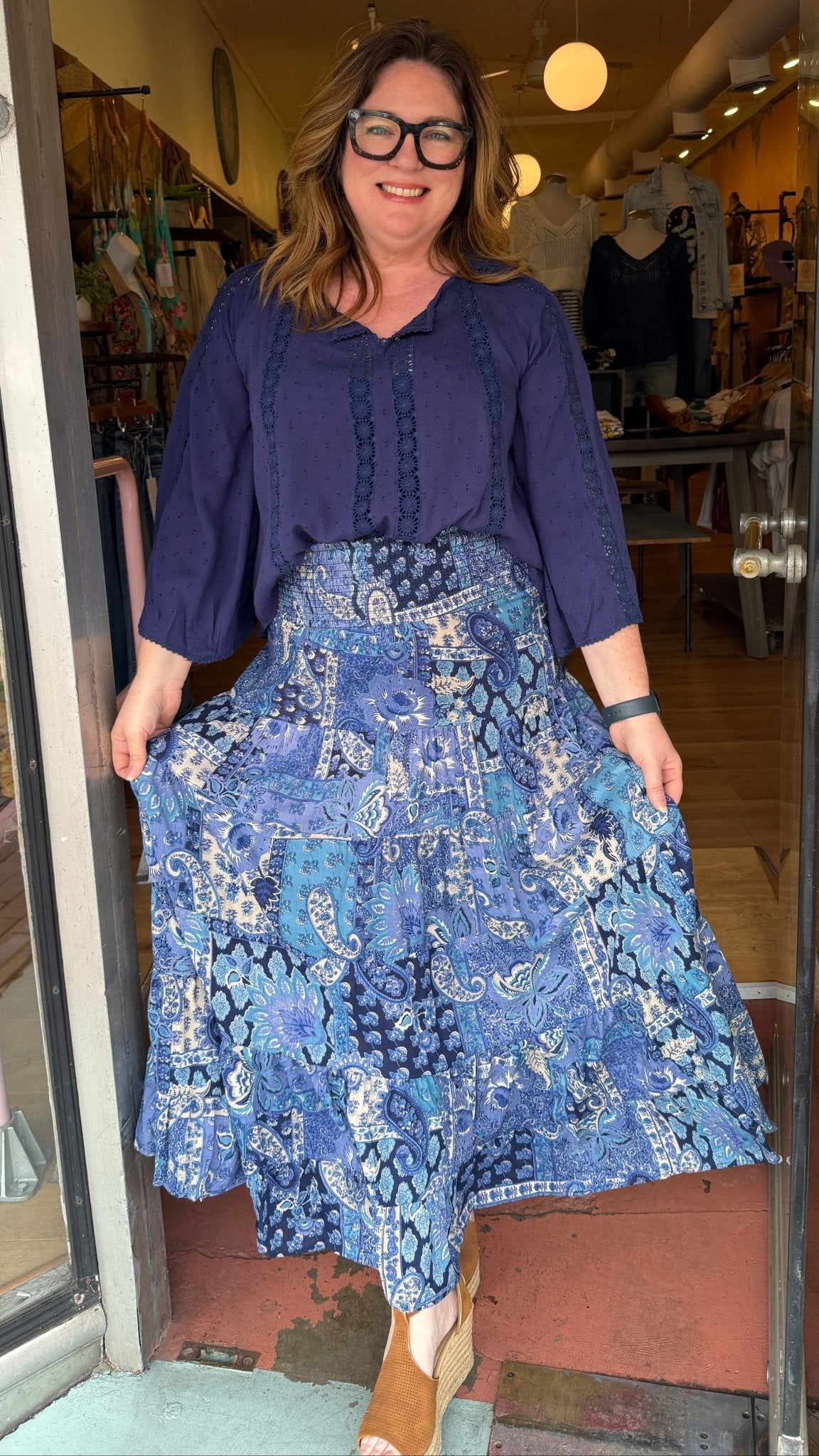 Sea Breeze Blue Tiered Maxi Skirt - Rebecca James Clothing