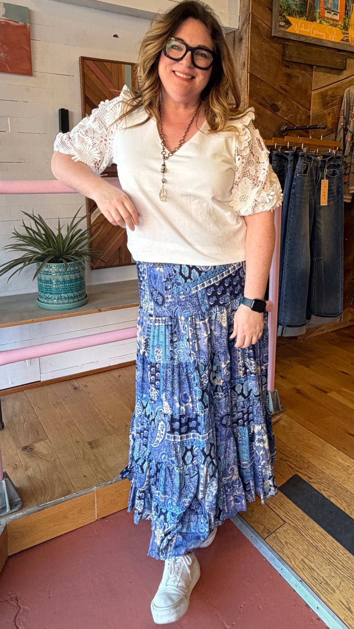 Sea Breeze Blue Tiered Maxi Skirt - Rebecca James Clothing