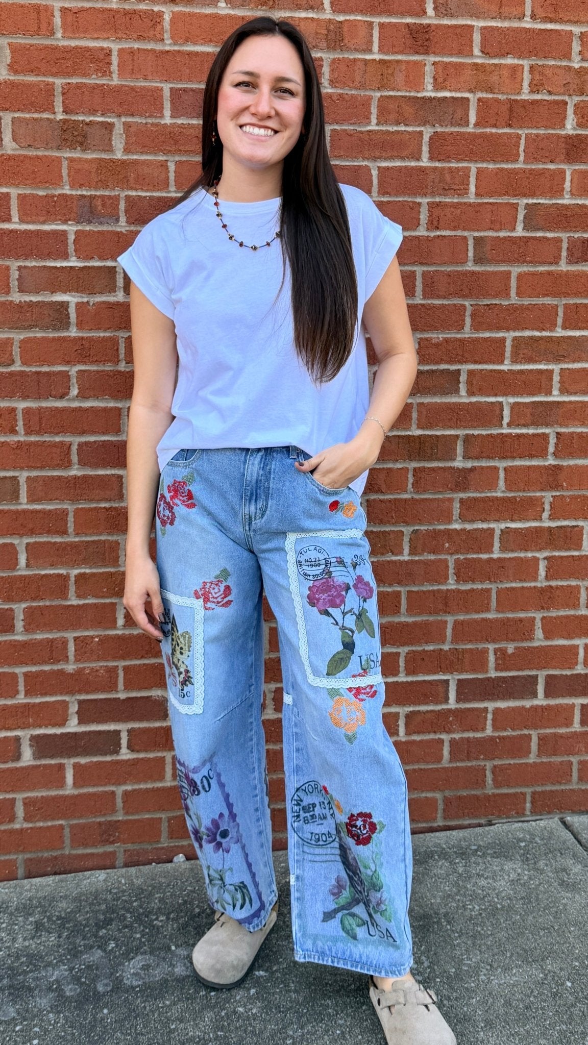 Sealed With A Kiss Postage Stamp Jeans - Rebecca James Clothing