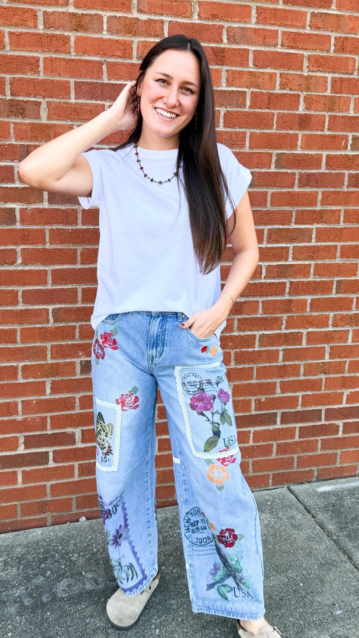 Sealed With A Kiss Postage Stamp Jeans - Rebecca James Clothing