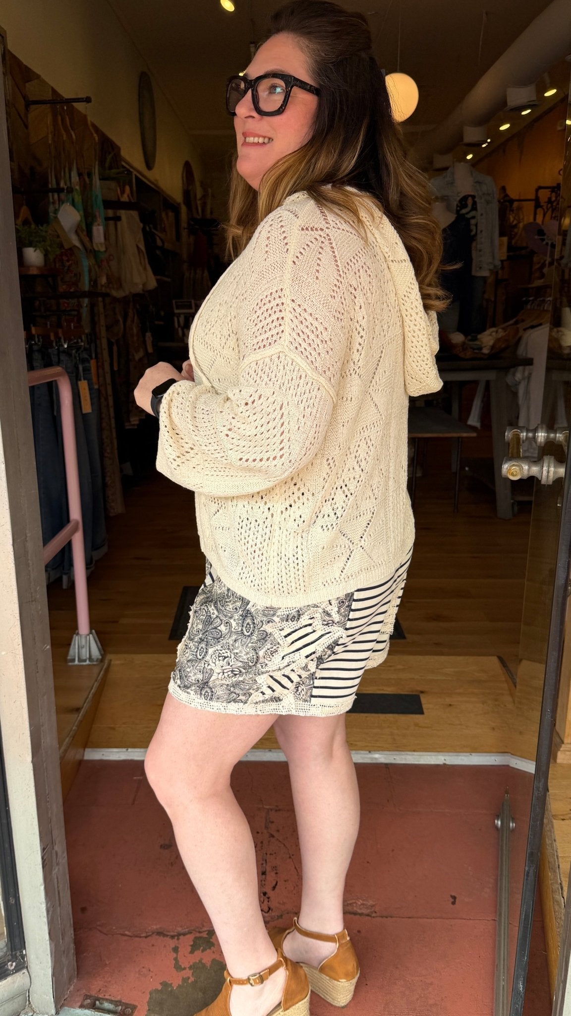 Seaside Coastal Paisley & Crochet Drawstring Shorts - Rebecca James Clothing