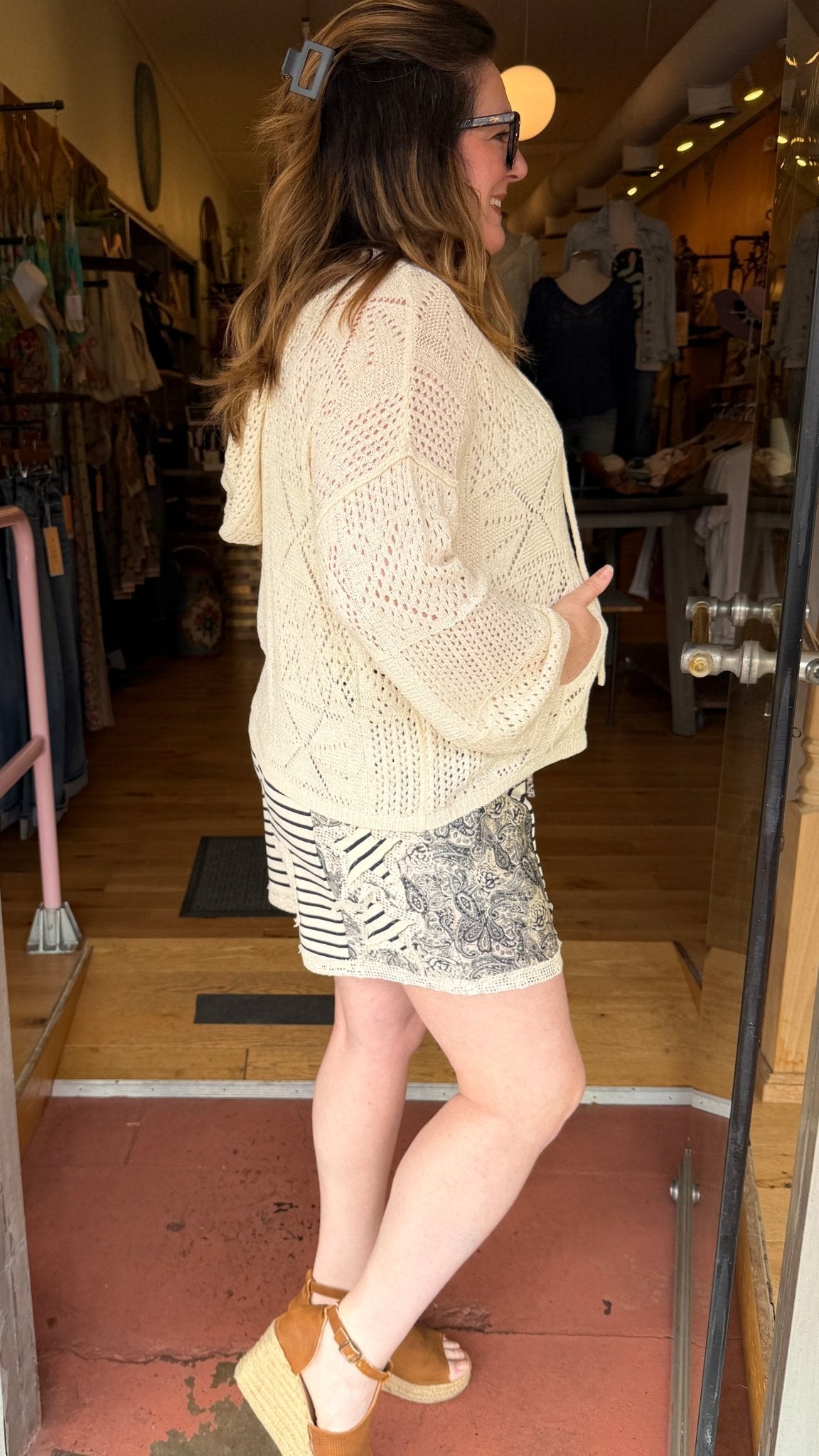 Seaside Coastal Paisley & Crochet Drawstring Shorts - Rebecca James Clothing