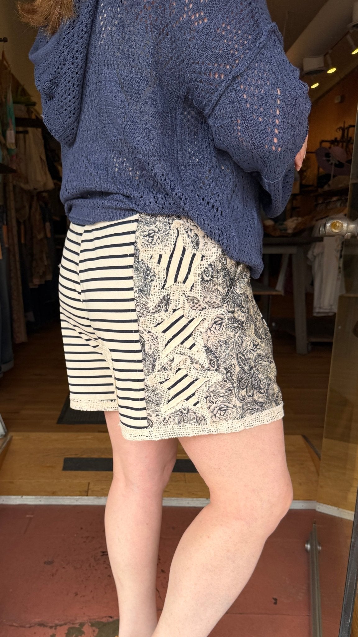 Seaside Coastal Paisley & Crochet Drawstring Shorts - Rebecca James Clothing