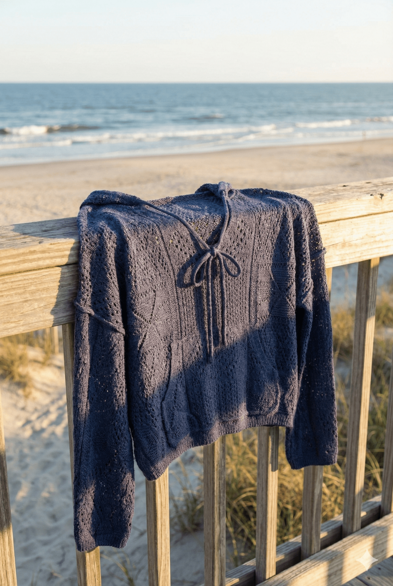 Seaside Open Weave Hooded Sweater in Navy - Rebecca James Clothing
