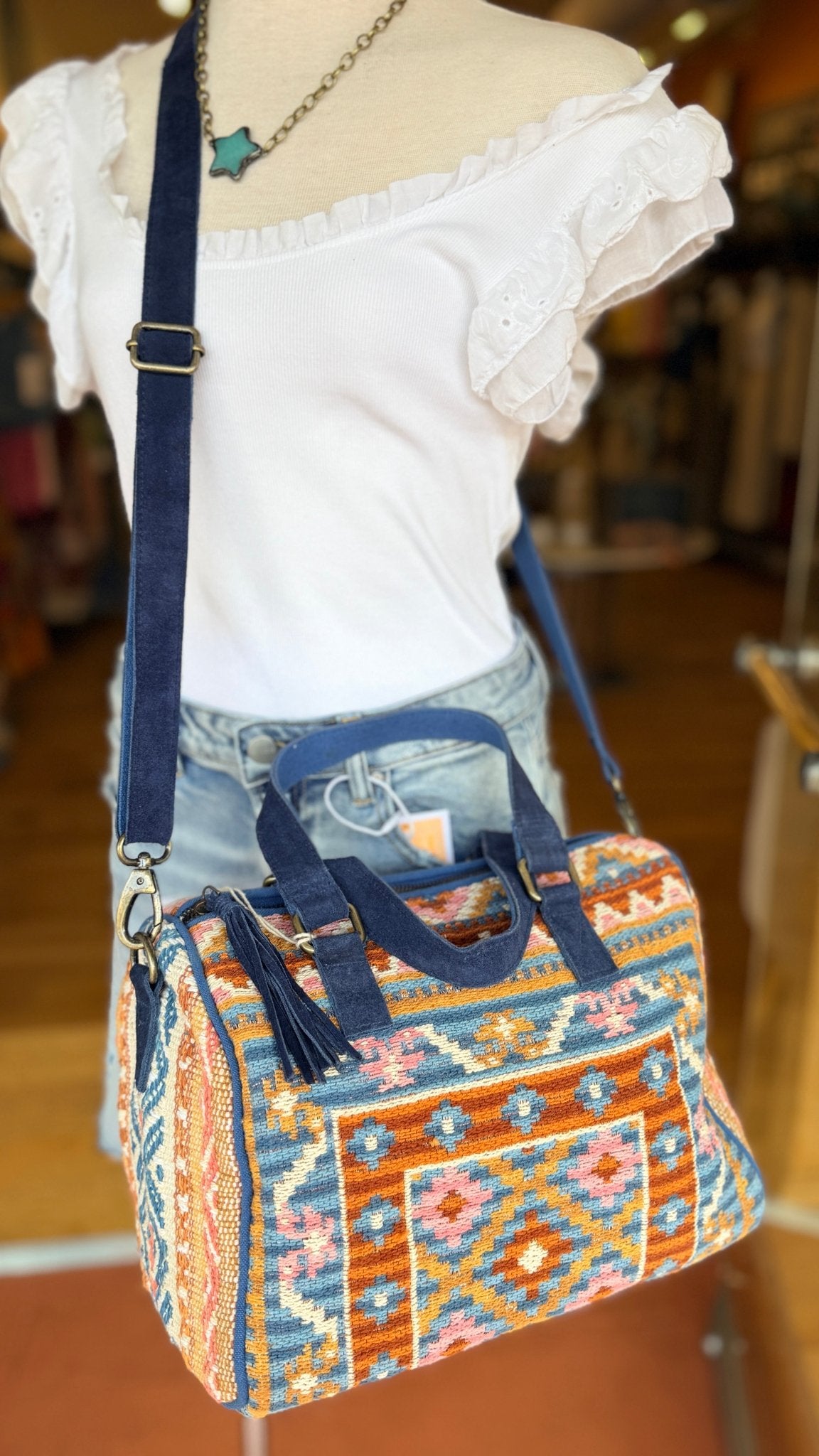 Sedona Dreams Pink & Blue Canvas Handbag - Rebecca James Clothing