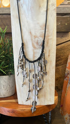 Silver Beaded Bib Necklace on Knotted Cord - Rebecca James Clothing
