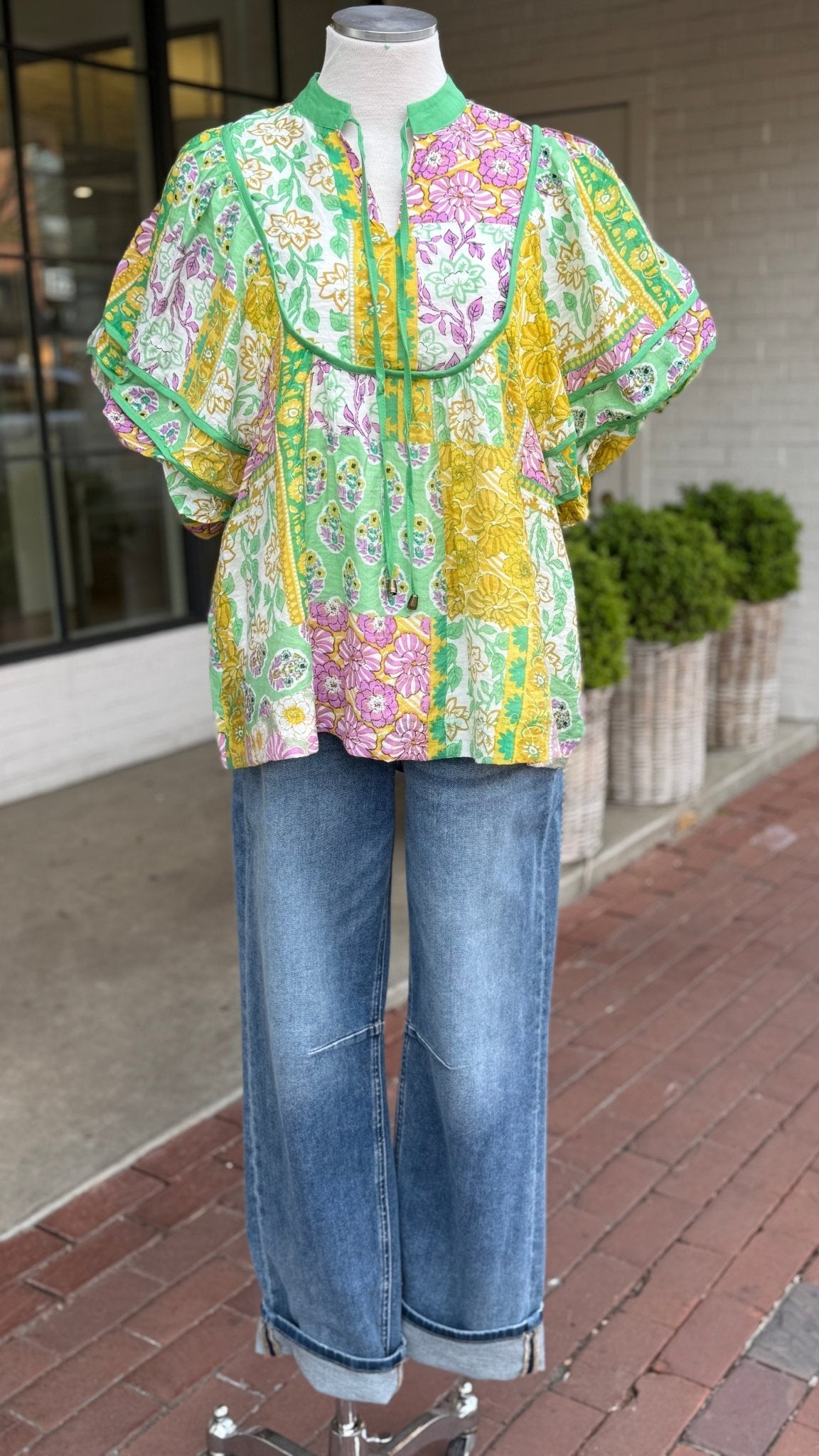 Spring Fields Mixed Floral Print Puff Sleeve Top - Rebecca James Clothing