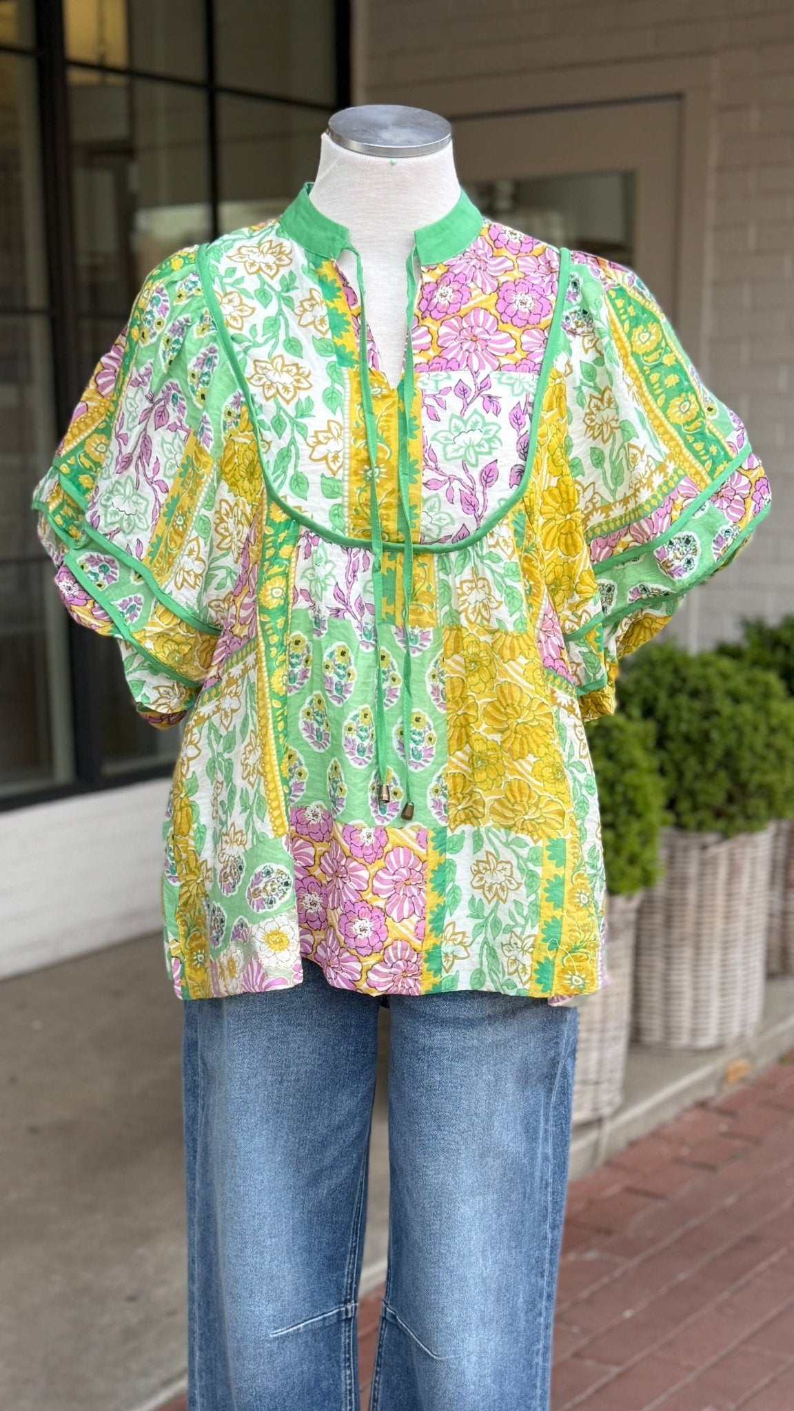 Spring Fields Mixed Floral Print Puff Sleeve Top - Rebecca James Clothing