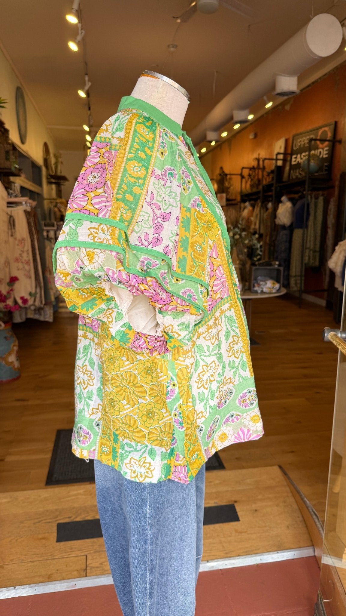 Spring Fields Mixed Floral Print Puff Sleeve Top - Rebecca James Clothing