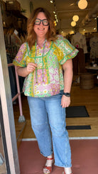 Spring Fields Mixed Floral Print Puff Sleeve Top - Rebecca James Clothing