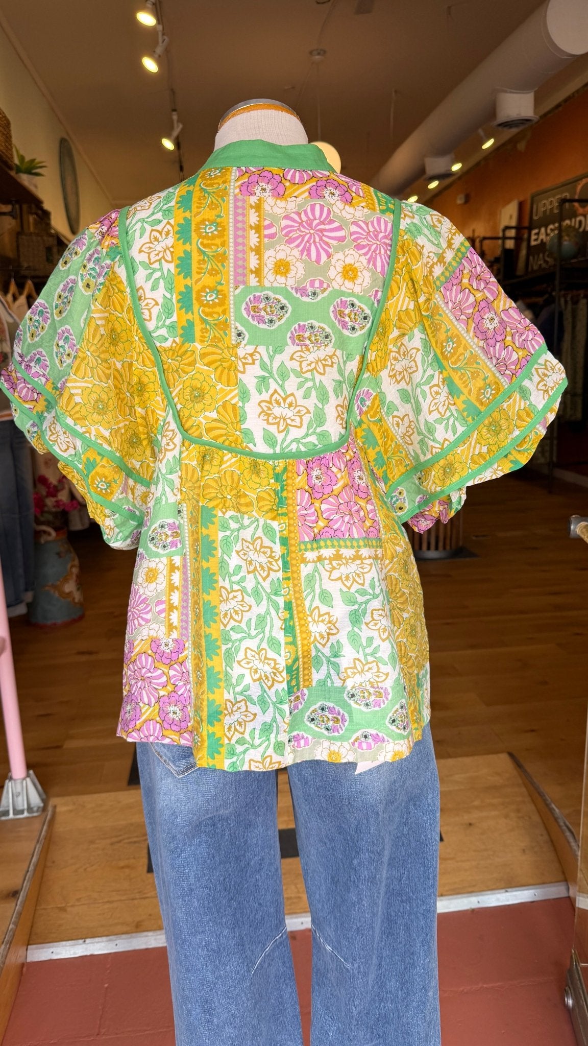 Spring Fields Mixed Floral Print Puff Sleeve Top - Rebecca James Clothing