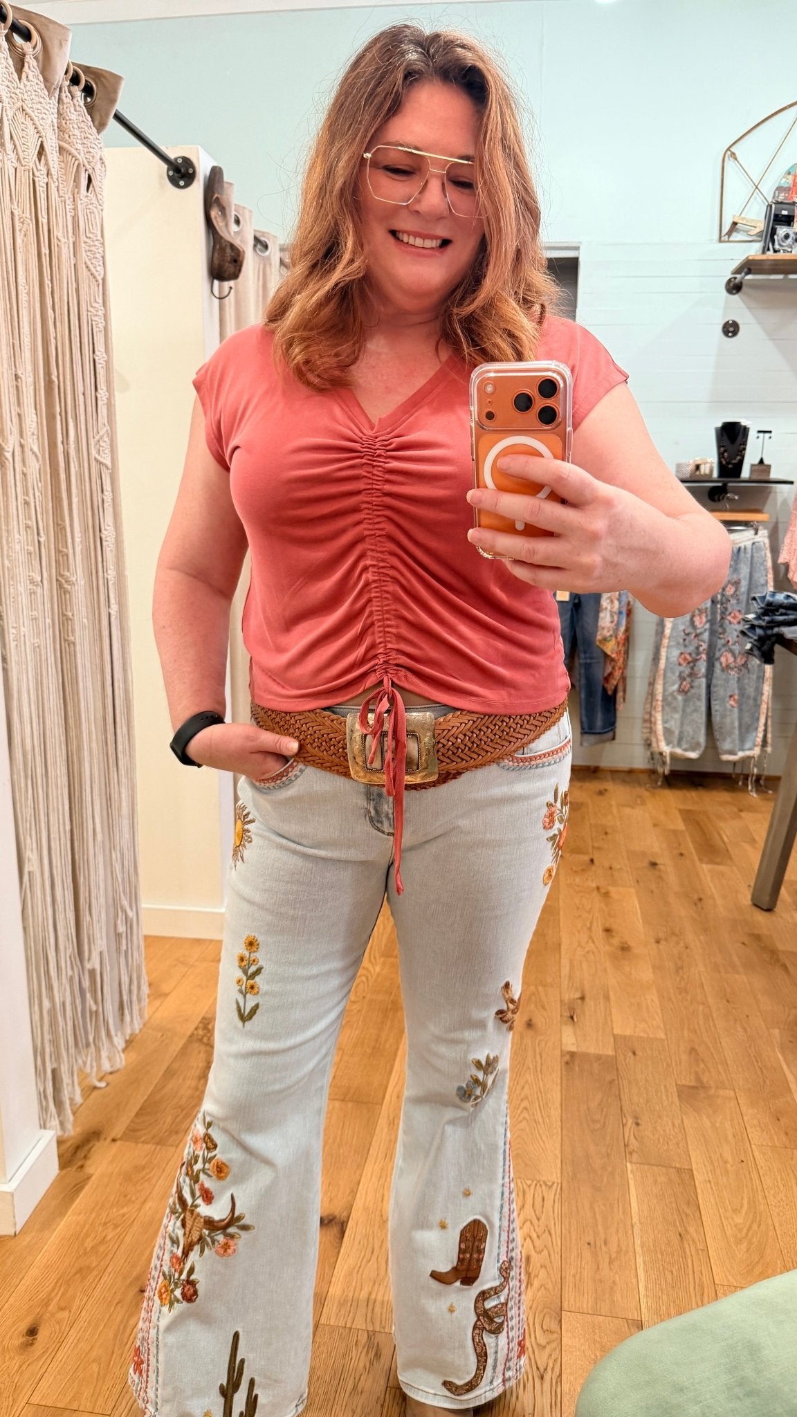 Stretch Knit Cap Sleeve Ruched Front Top - Rebecca James Clothing