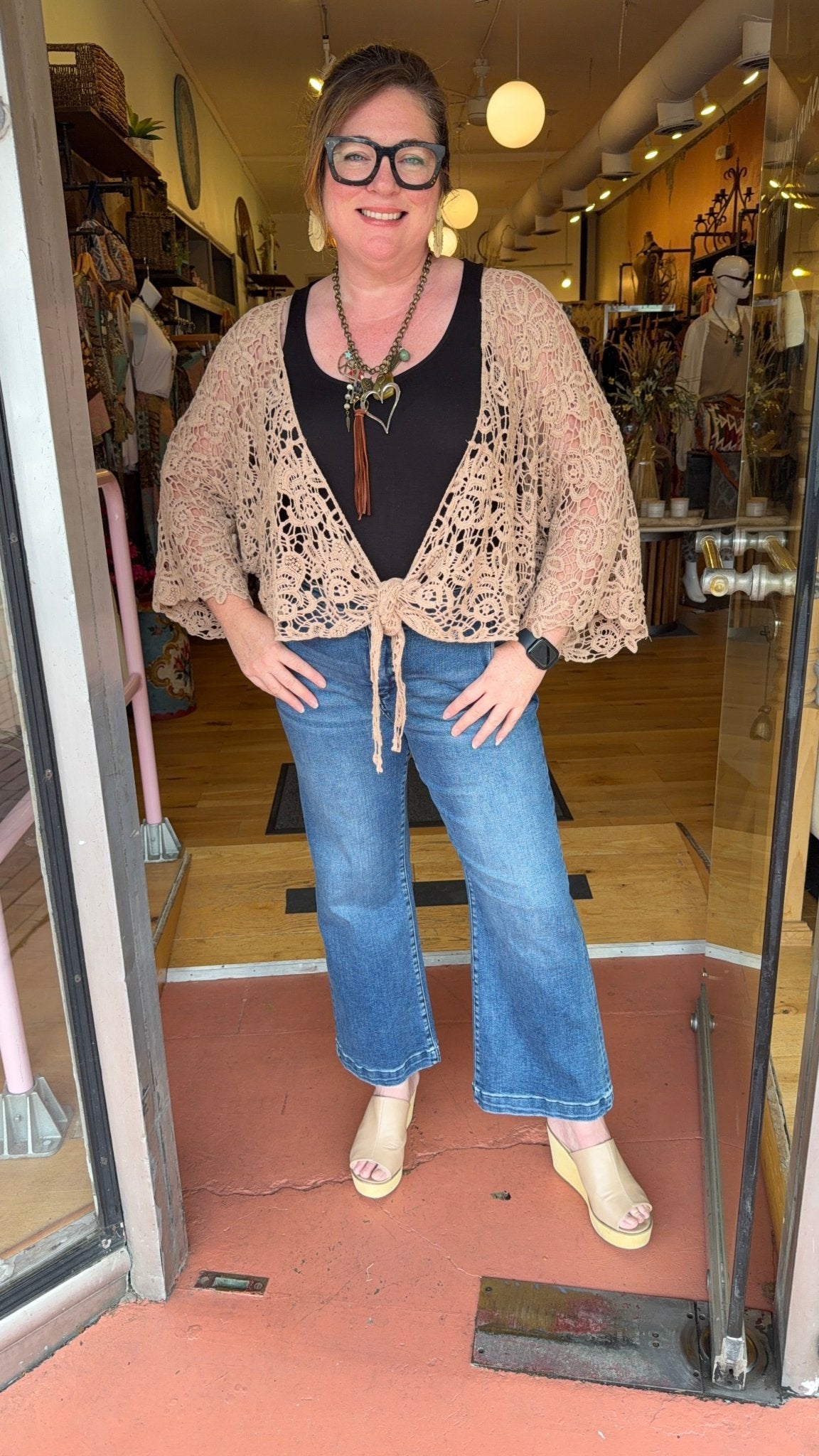 Summer Crochet Cotton Wrap in Tan - Rebecca James Clothing