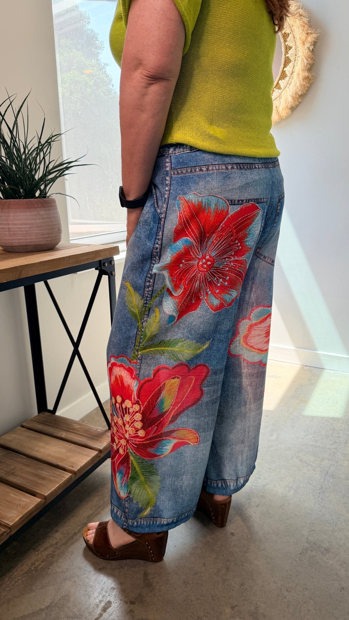 Summer Hibiscus Artistic Printed Wide - Leg Pants - Rebecca James Clothing