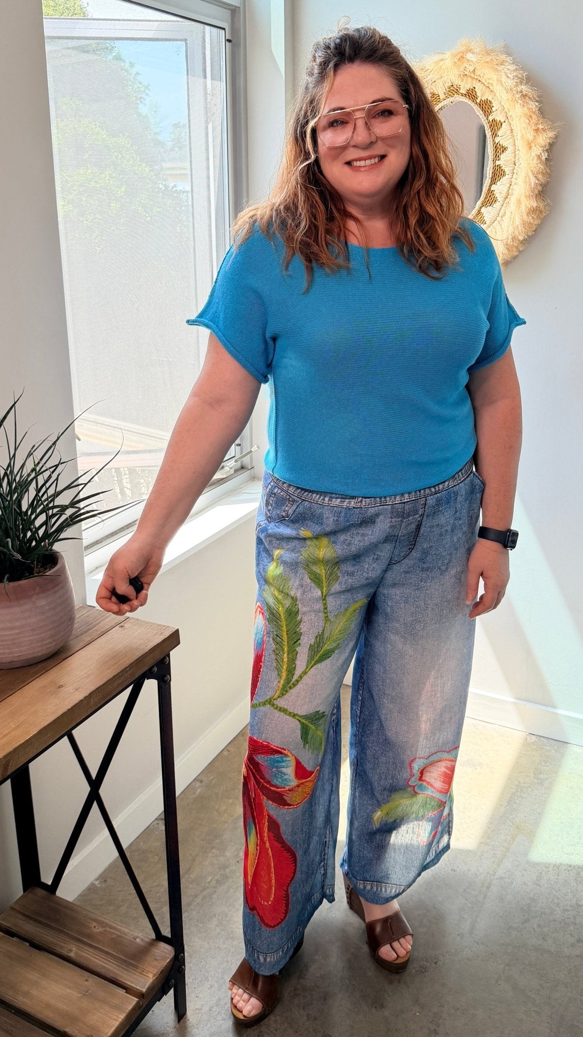 Summer Hibiscus Artistic Printed Wide - Leg Pants - Rebecca James Clothing