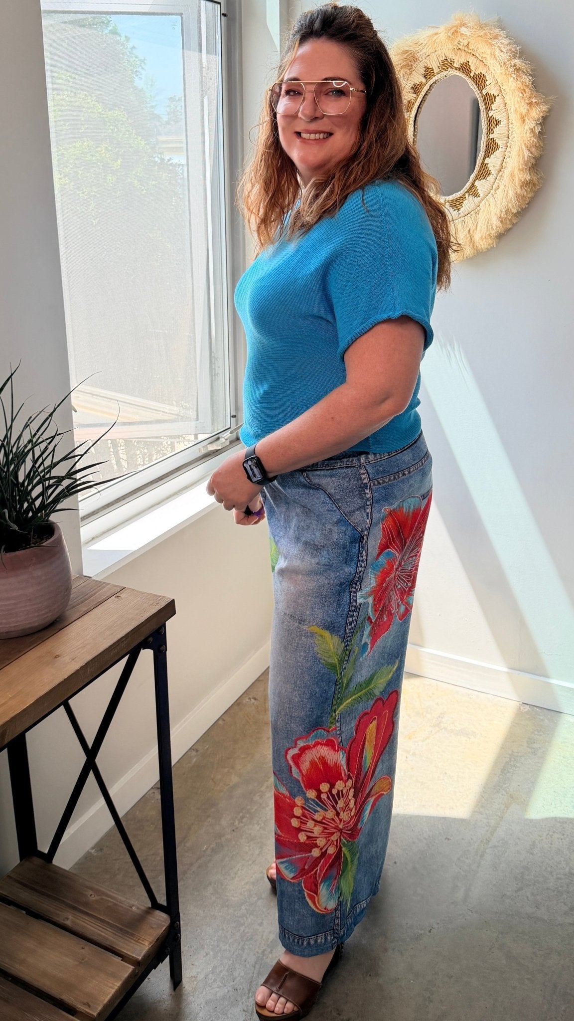 Summer Hibiscus Artistic Printed Wide - Leg Pants - Rebecca James Clothing