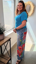 Summer Hibiscus Artistic Printed Wide - Leg Pants - Rebecca James Clothing