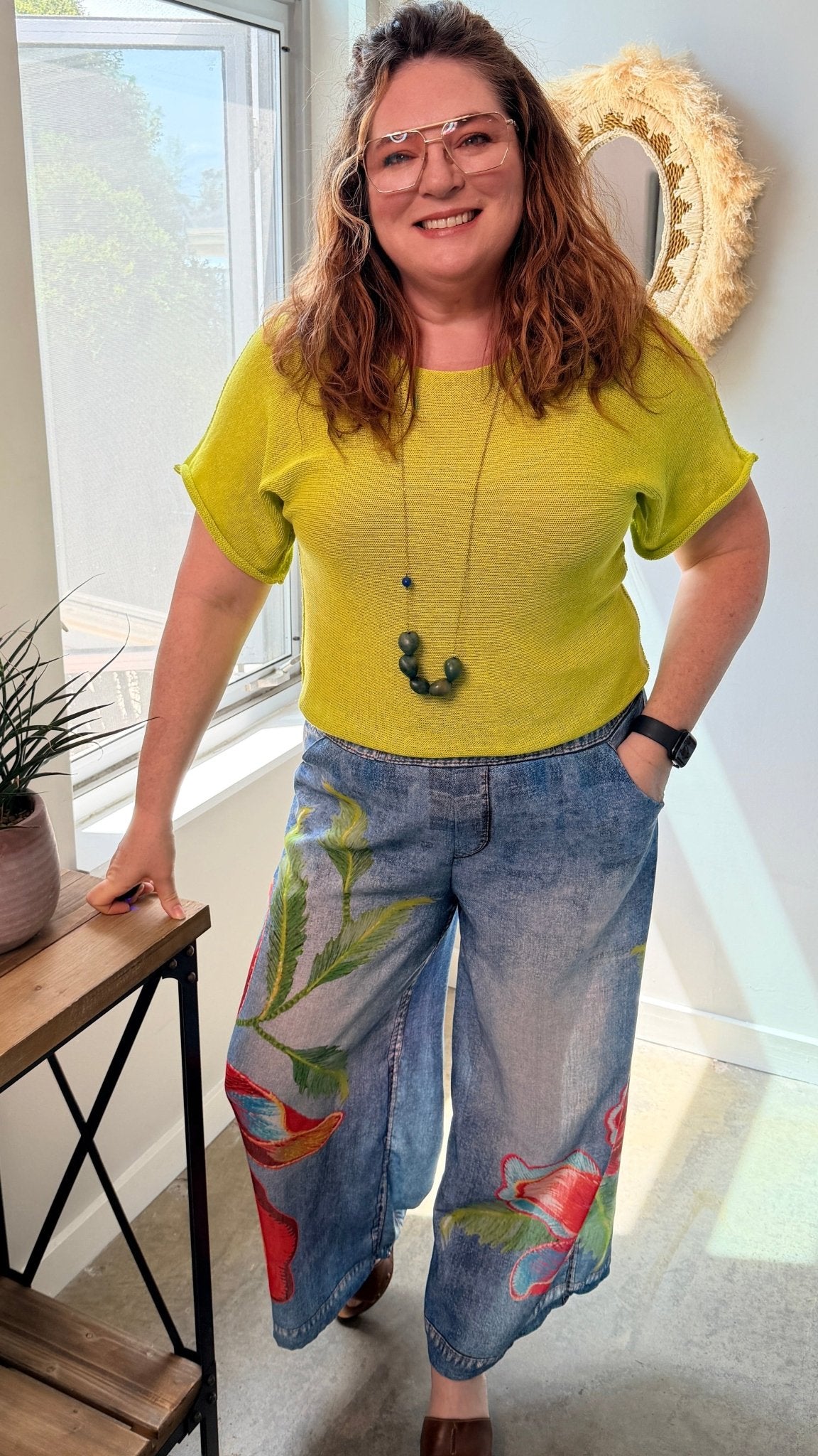 Summer Hibiscus Artistic Printed Wide - Leg Pants - Rebecca James Clothing