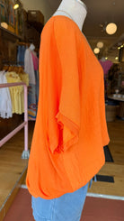 Sunset Orange Oversized Flowy Top - Bonus Statement Necklace Included - Rebecca James Clothing
