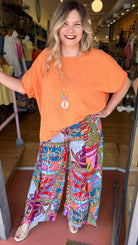 Sunset Orange Oversized Flowy Top - Bonus Statement Necklace Included - Rebecca James Clothing