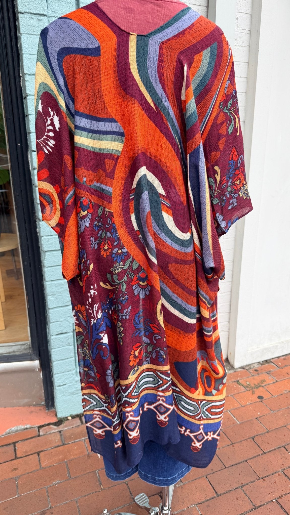 Sunset Rust Abstract Print Kimono Wrap - Rebecca James Clothing