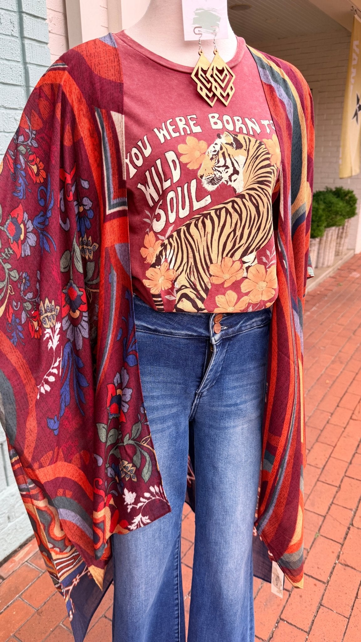 Sunset Rust Abstract Print Kimono Wrap - Rebecca James Clothing