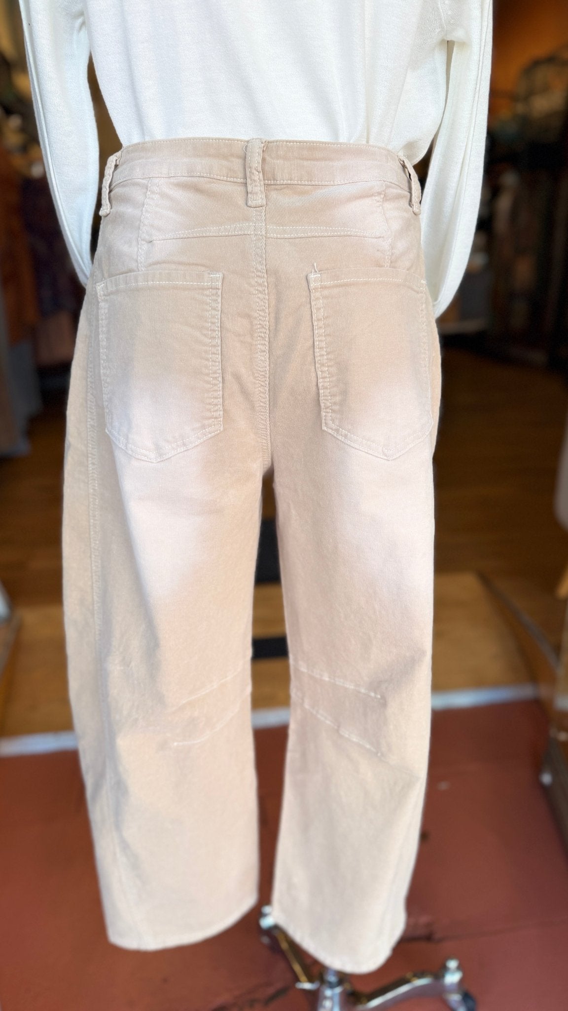 Tan Stretch Corduroy Barrel Pants - Rebecca James Clothing