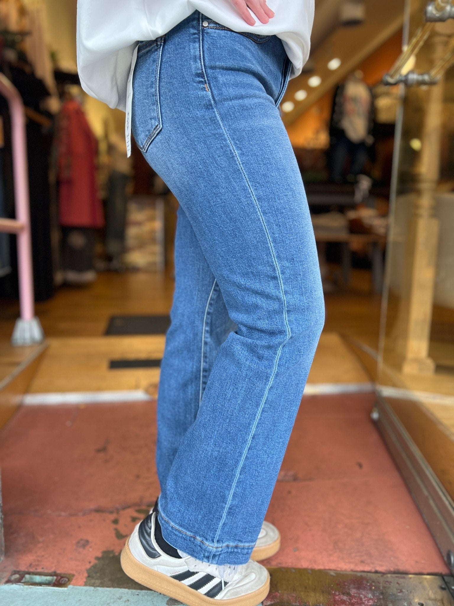 The Everyday Medium Wash High Rise Straight Jeans - Rebecca James Clothing