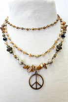 Three Strand Boho Chic Mixed Bead Peace Sign Necklace - Rebecca James Clothing