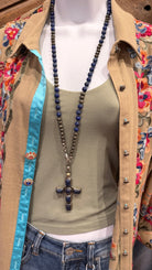 Tibetan Lapis Cross Pendant Beaded Necklace - Rebecca James Clothing