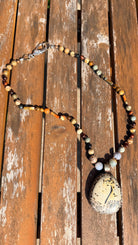 Tibetan Silver & Fawn Jasper Pendant with Handknotted Necklace by RJC - Rebecca James Clothing