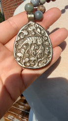 Tibetan Silver & Fawn Jasper Pendant with Handknotted Necklace by RJC - Rebecca James Clothing