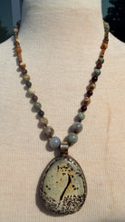 Tibetan Silver & Fawn Jasper Pendant with Handknotted Necklace by RJC - Rebecca James Clothing