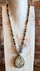 Tibetan Silver & Fawn Jasper Pendant with Handknotted Necklace by RJC - Rebecca James Clothing