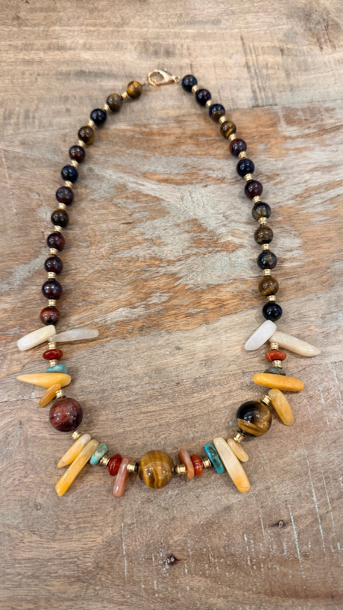Tigers Eye, Jade & Turquoise Beaded Necklace by RJC - Rebecca James Clothing