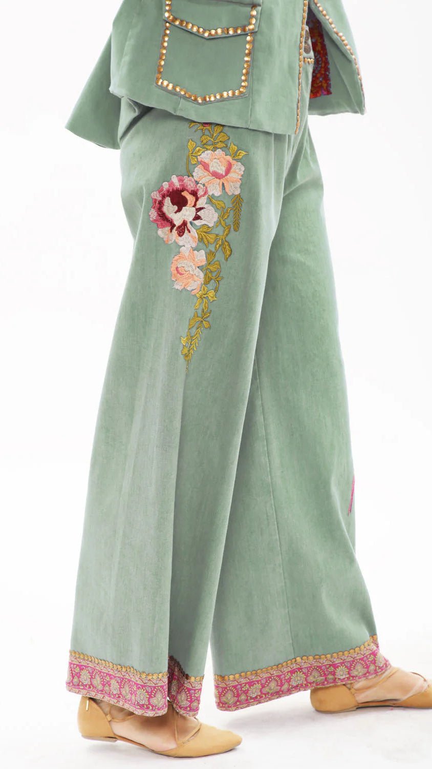 Time to Shine Embroidered Pants by Aratta - Rebecca James Clothing