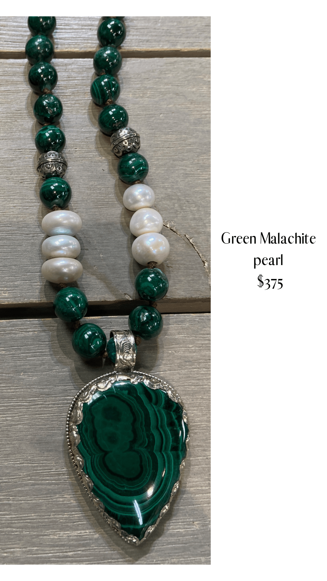 Transformation Green Malachite Pendant with Fresh Water Pearl Necklace - Rebecca James Clothing