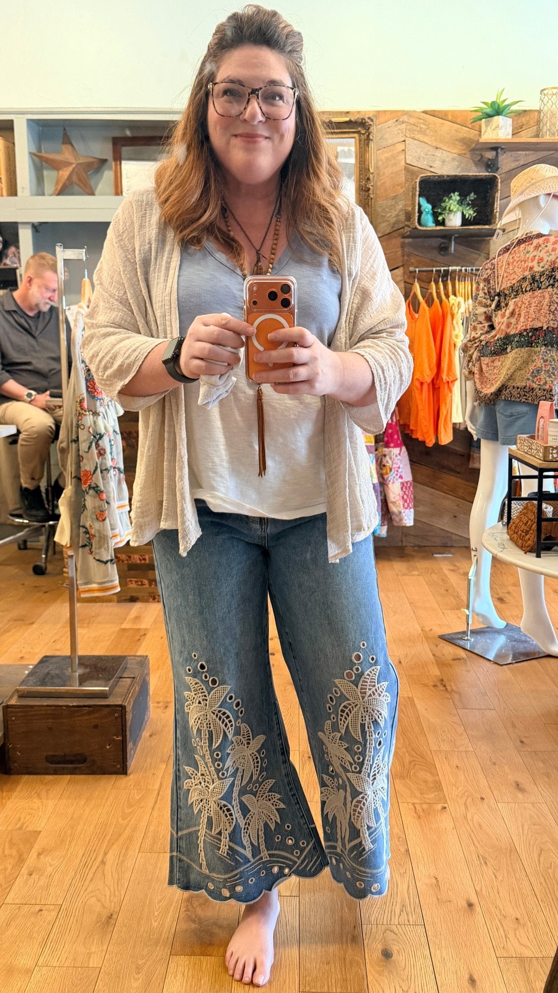 Tropical Cutout Relaxed Fit Jeans - Rebecca James Clothing