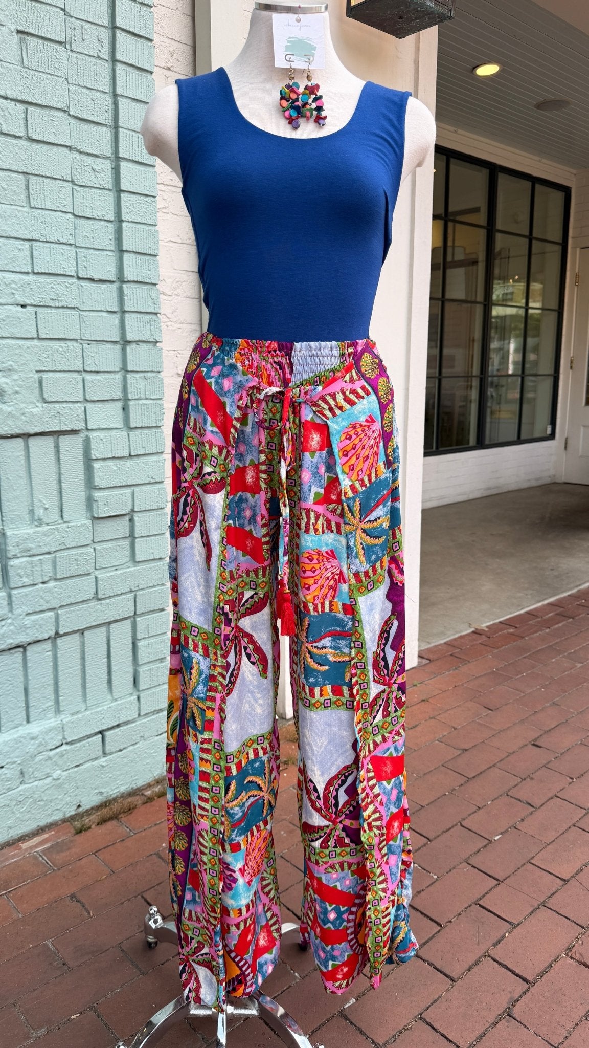 Tropical Escape Colorful Print Faux Wrap Pants - Rebecca James Clothing